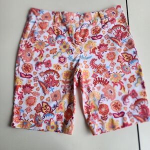 Talbots Shorts Womens Perfect 9.5" Floral Bright Colorful Orange Pink Bermuda 2P